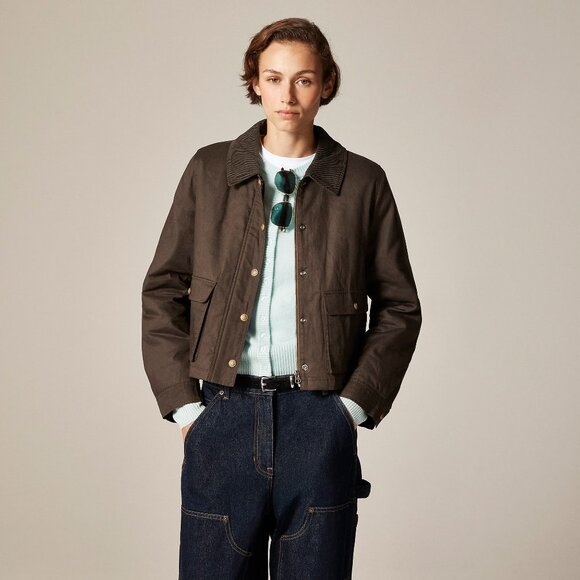 J. Crew Jackets & Blazers - J. Crew Cropped Barn Jacket in Ripstop Cotton Mossy‎ Brown Size Med NWT